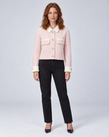 Women's Cropped Fuzzy Cardigan with Contrast Collar