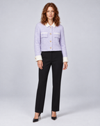Purple fuzzy cropped contrast-collar cardigan, front view
