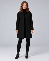 Women's Tailored Longline Wool Coat with Button Front and Side Pockets