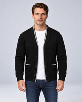 Men's V-Neck Button-Front Cardigan with Fleece Lining