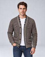 Men's V-Neck Button-Front Cardigan with Fleece Lining