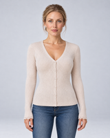 Women's V-Neck Button-Up Ribbed Knit Cardigan Jumper