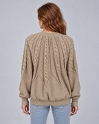 Khaki cable knit jumper with ribbed trim, rear view