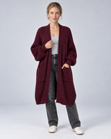 Women's Longline Chunky Knit Cardigan with Open Front and Pockets
