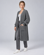 Grey longline chunky knit open-front cardigan, angle view