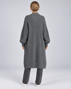 Grey longline chunky knit open-front cardigan, rear view