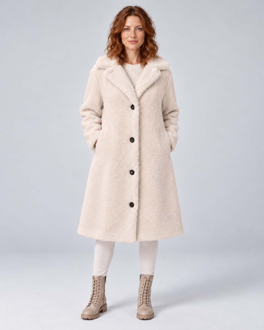 Apricot oversized wool blend lapel-collar coat, front view