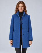 SAILSATIN Charlotte tailored overcoat in Blue, front studio view