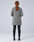 SAILSATIN tailored overcoat in Light Grey, back bent arms studio image