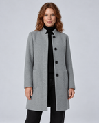 SAILSATIN Charlotte tailored overcoat in Light Grey, front studio view