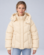 Cream cream chevron puffer, front view