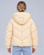Cream cream chevron puffer, rear view