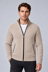 Men's Textured Funnel-Neck Full-Zip Knit Cardigan