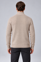 Men's Textured Funnel-Neck Full-Zip Knit Cardigan in beige, back view