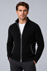 Men's Textured Funnel-Neck Full-Zip Knit Cardigan