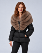 SAILSATIN, Fur Collar Belted Puffer, Black, Angle
