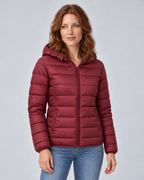 Burgundy lightweight zip puffer, colour front view