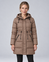Women’s Longline Hooded Puffer Coat – Drawstring Waist Padded Winter Jacket