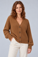 Women's Soft Chunky Ribbed Knit V-Neck Button-Front Cardigan