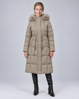 Women’s Longline Quilted Puffer Coat – Detachable Faux Fur Hooded Winter Jacket