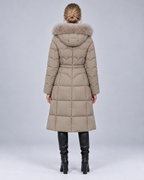 Khaki scalloped fur puffer, rear view