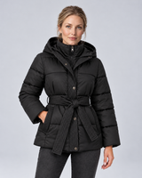 Women’s Hooded Puffer Jacket – Quilted Belted Winter Coat